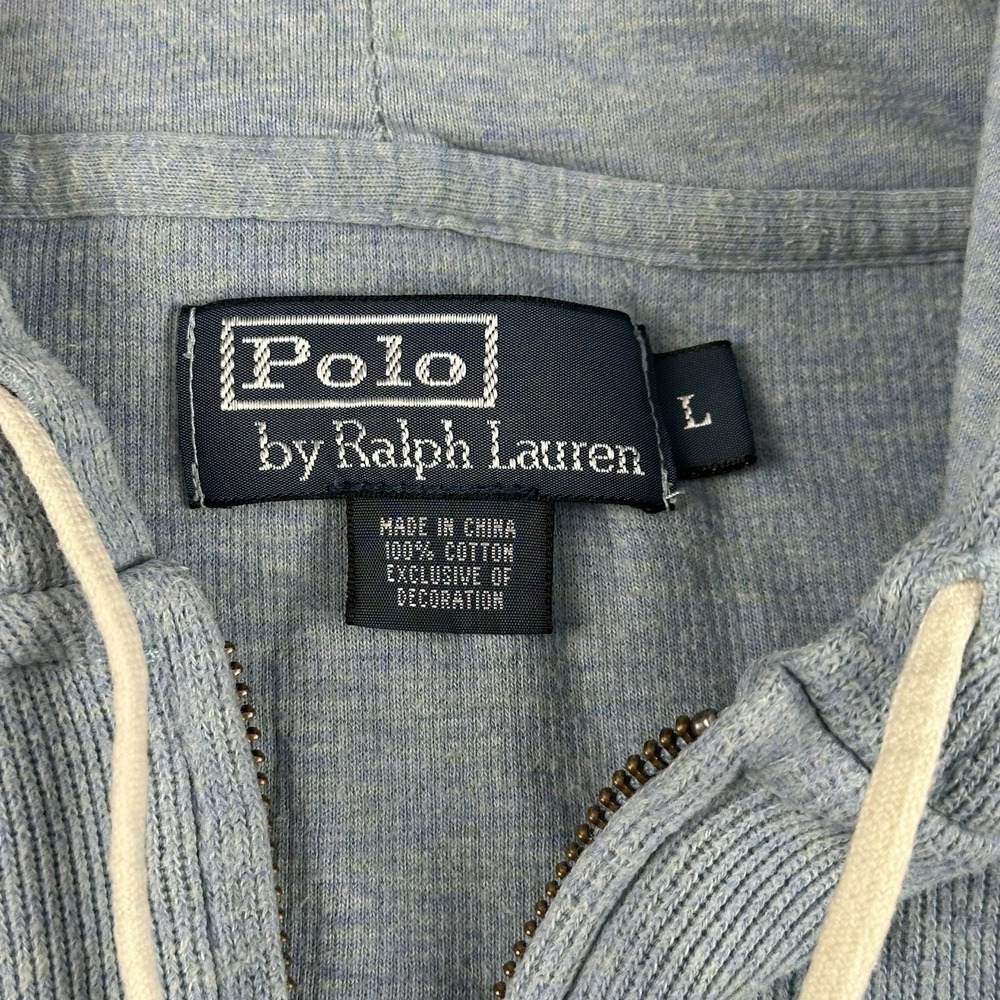 Polo Ralph Lauren Men's Large Full Zip Hoodie Light Blue Navy Pony Logo Y2K - Picture 2 of 9